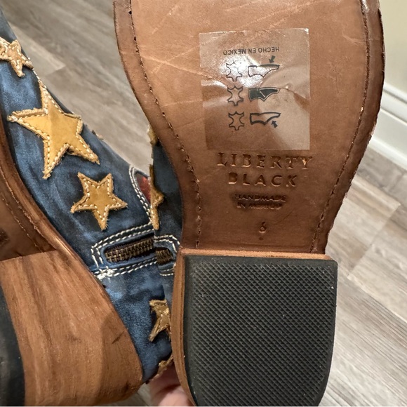 Liberty Black Azul Americana Flag Leather Cowboy Western Bootie Boots - Picture 13 of 13